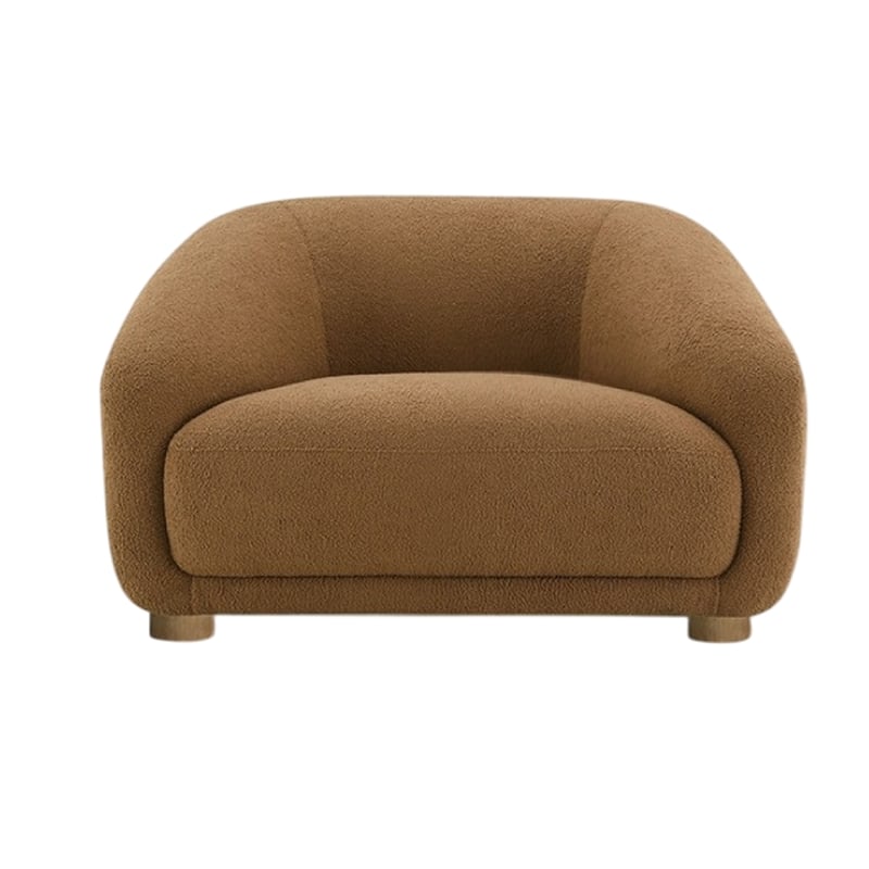 Benjara Oliver Accent Chair with Round Back Sloped Arms- Soft Brown Boucle