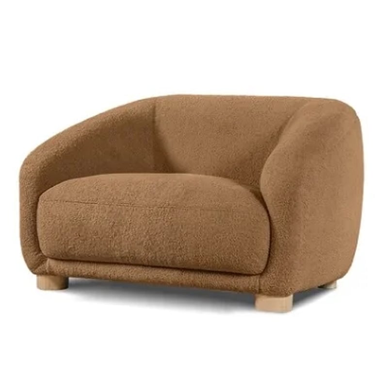 Benjara Oliver Accent Chair with Round Back Sloped Arms- Soft Brown Boucle