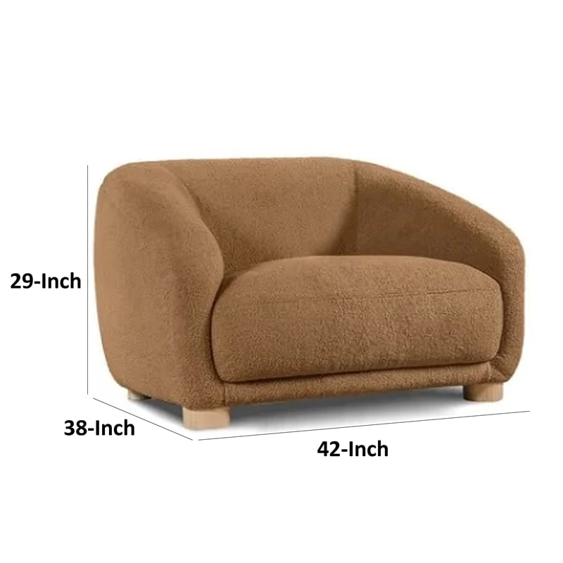 Benjara Oliver Accent Chair with Round Back Sloped Arms- Soft Brown Boucle