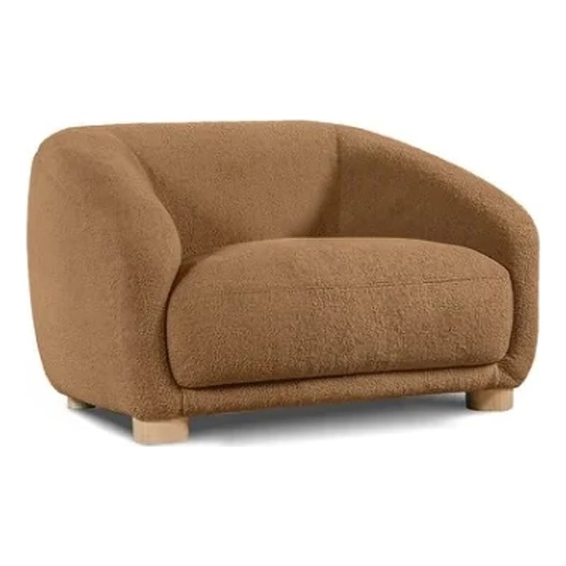 Benjara Oliver Accent Chair with Round Back Sloped Arms- Soft Brown Boucle