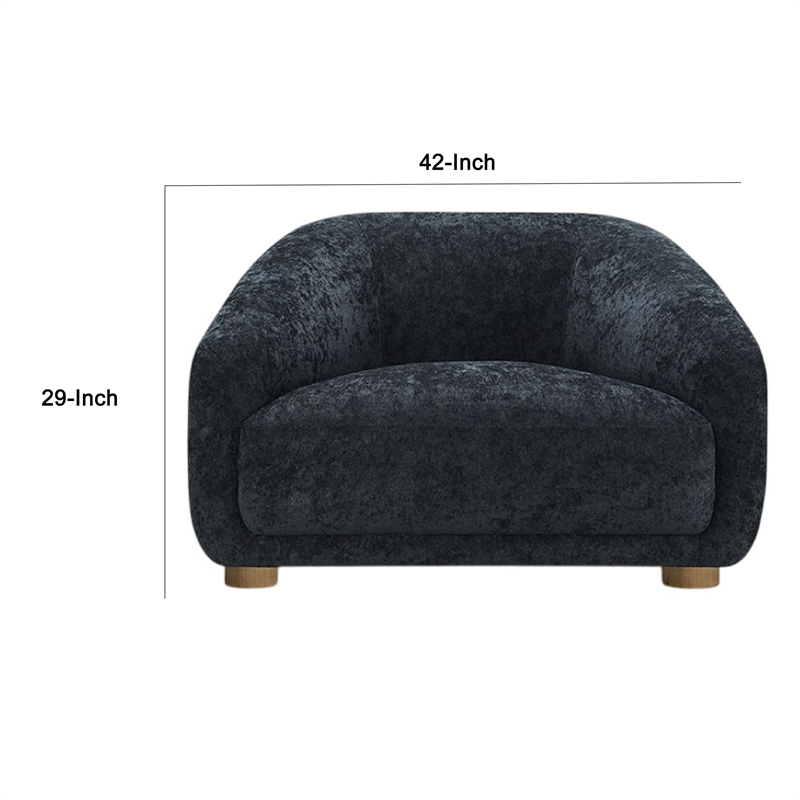 Benjara Oliver Accent Chair with Round Back Sloped Arms- Soft Black Chenille