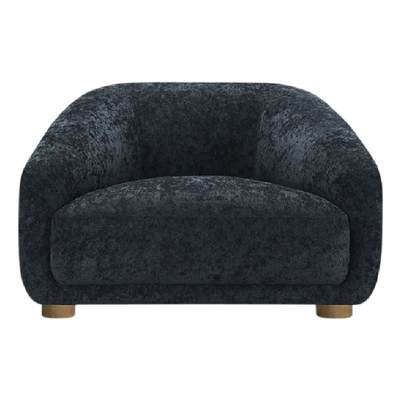 Benjara Oliver Accent Chair with Round Back Sloped Arms- Soft Black Chenille