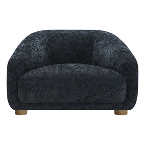Benjara Oliver Accent Chair with Round Back Sloped Arms- Soft Black Chenille