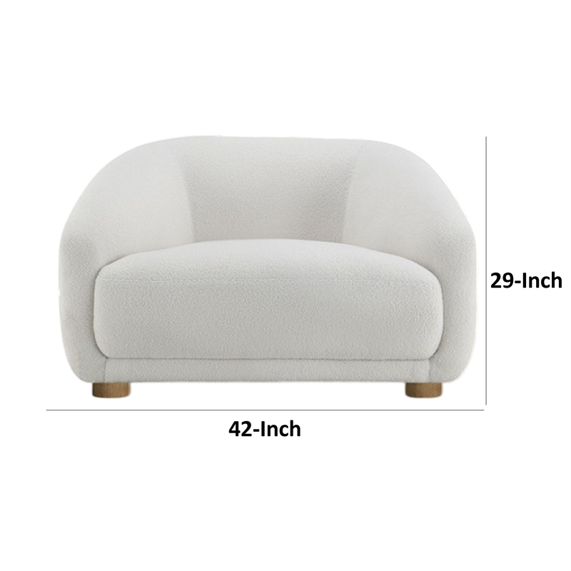 Benjara Oliver Accent Sofa Chair- Round Back Sloped Arms- Soft White Boucle