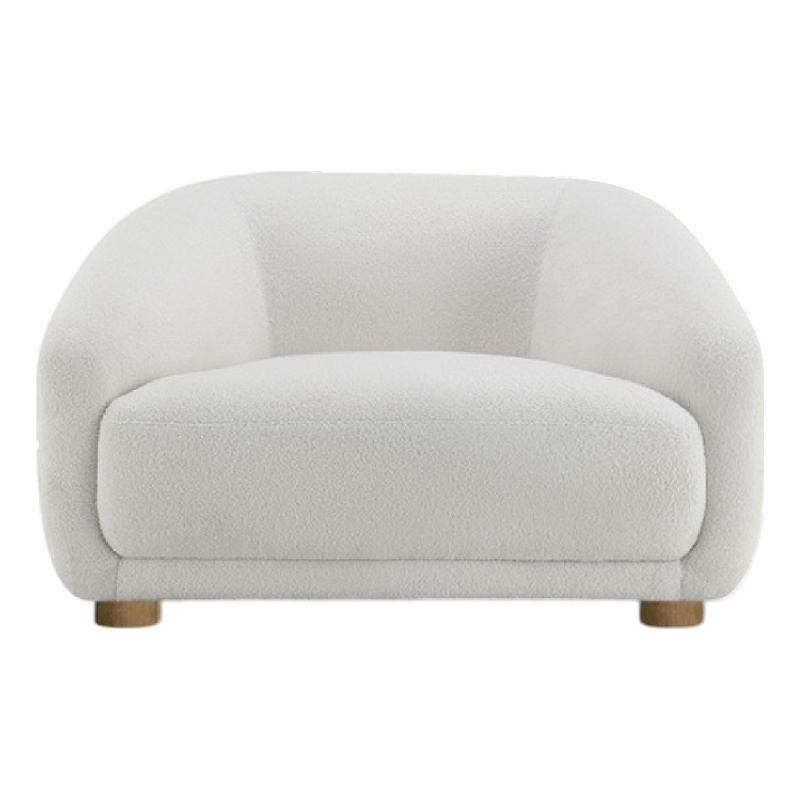 Benjara Oliver Accent Sofa Chair- Round Back Sloped Arms- Soft White Boucle