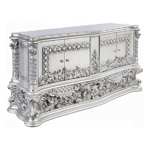 Benjara Vera Sideboard Buffet Console- 79&quot 4 Doors- Platinum Floral Scroll