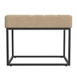 Benjara Kai Ottoman Footstool- Light Brown Woven Fabric- Black Metal- 22 Inch