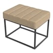 Benjara Kai Ottoman Footstool- Light Brown Woven Fabric- Black Metal- 22 Inch