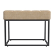 Benjara Kai Ottoman Footstool- Light Brown Woven Fabric- Black Metal- 22 Inch