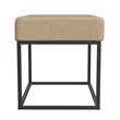 Benjara Kai Ottoman Footstool- Light Brown Woven Fabric- Black Metal- 22 Inch