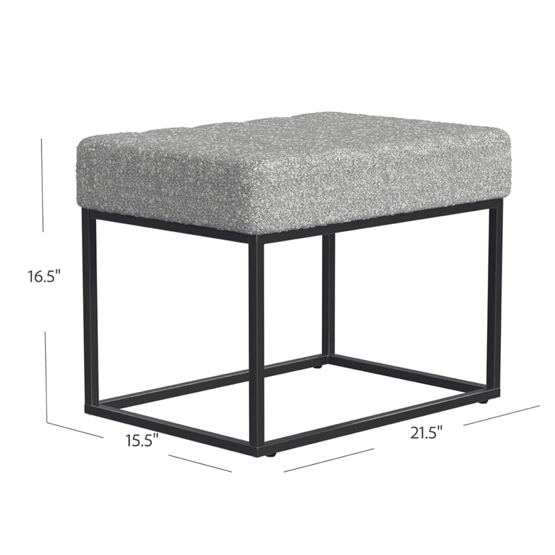 Benjara Kai Ottoman Footstool- Heather Gray Yarn Cream Boucle- Black- 22 Inch
