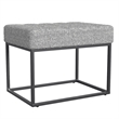 Benjara Kai Ottoman Footstool- Heather Gray Yarn Cream Boucle- Black- 22 Inch