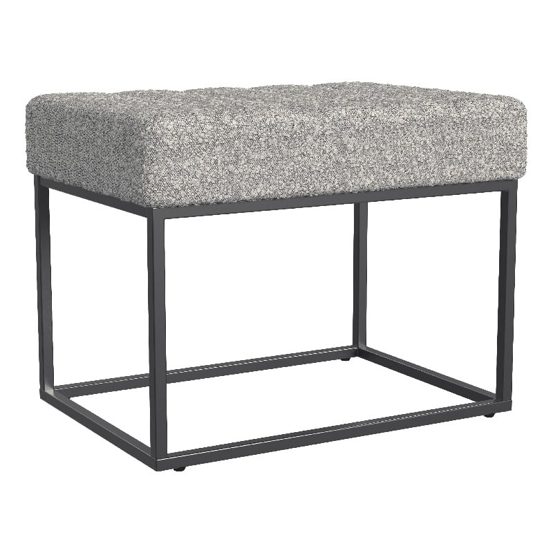 Benjara Kai Ottoman Footstool- Heather Gray Yarn Cream Boucle- Black- 22 Inch