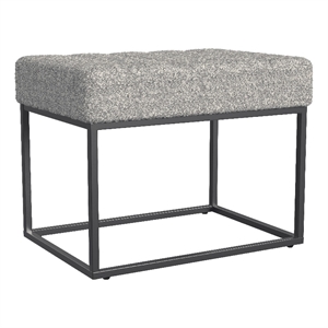 Benjara Kai Ottoman Footstool- Heather Gray Yarn Cream Boucle- Black- 22 Inch
