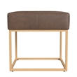 Benjara Kai Ottoman Footstool- Brown Faux Leather- Gold Metal- 18