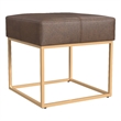 Benjara Kai Ottoman Footstool- Brown Faux Leather- Gold Metal- 18