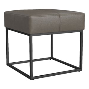 Benjara Kai Ottoman Footstool- Gray Faux Leather- Black Metal- 18&quot Square