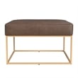 Benjara Kai Ottoman- Brown Faux Leather and Gold Metal- 28