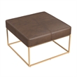 Benjara Kai Ottoman- Brown Faux Leather and Gold Metal- 28