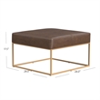 Benjara Kai Ottoman- Brown Faux Leather and Gold Metal- 28