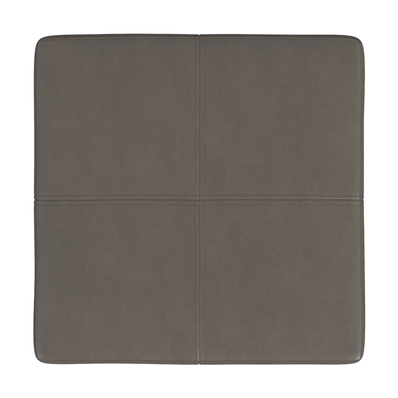 Benjara Kai Ottoman- Pewter Gray Faux Leather and Black Metal- 28