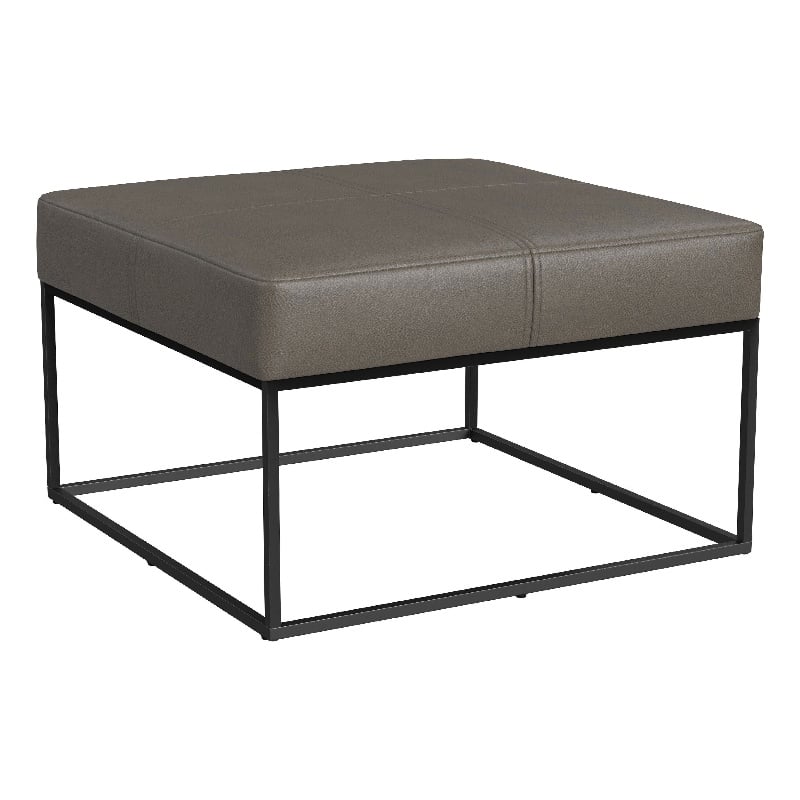 Benjara Kai Ottoman- Pewter Gray Faux Leather and Black Metal- 28