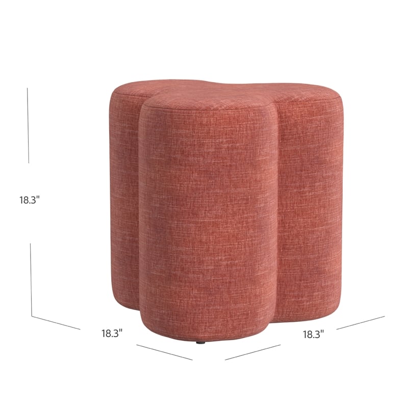 Benjara Ace Accent Ottoman with Fun Clover Shape- Pink Chenille- 18 Inch