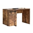 Benjara Fior Home Writing Desk- 47 Inch- Distressed Brown Wood- Faux Barn Door