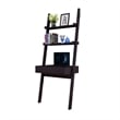 Benjara Tall Desk with Ladder Shelves- 1 Drawer 2 Shelves- 72 Inch- Brown Wood