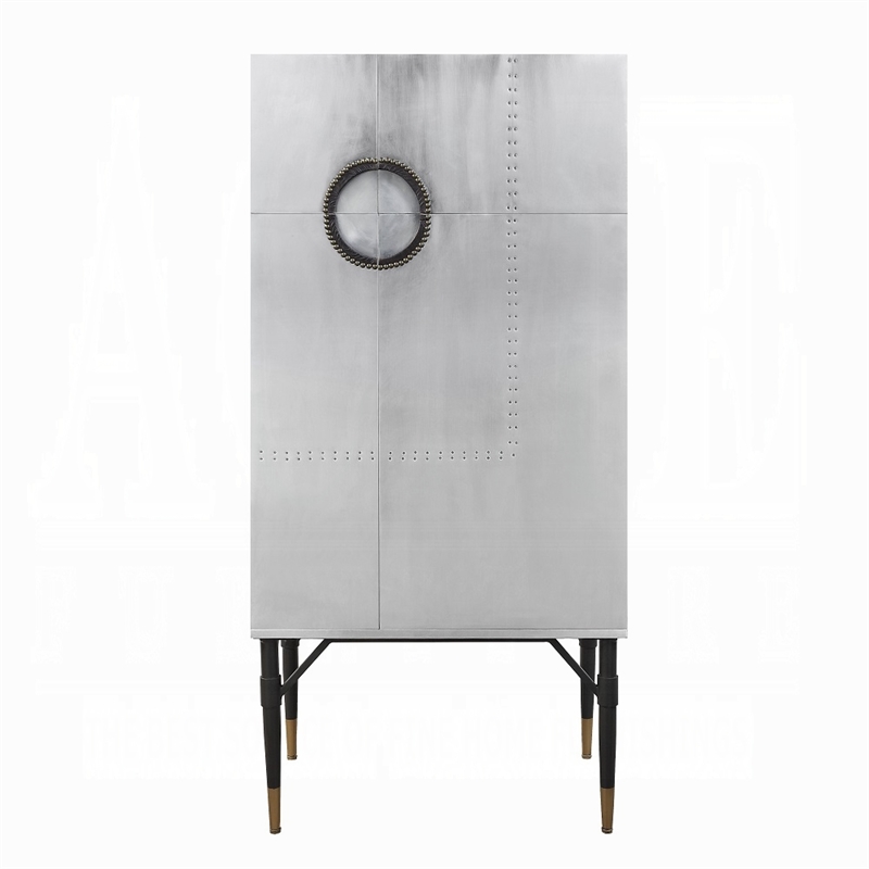 Benjara Wine Cabinet- Industrial Retro Chrome Metal- 65 Inch- Silver and Black