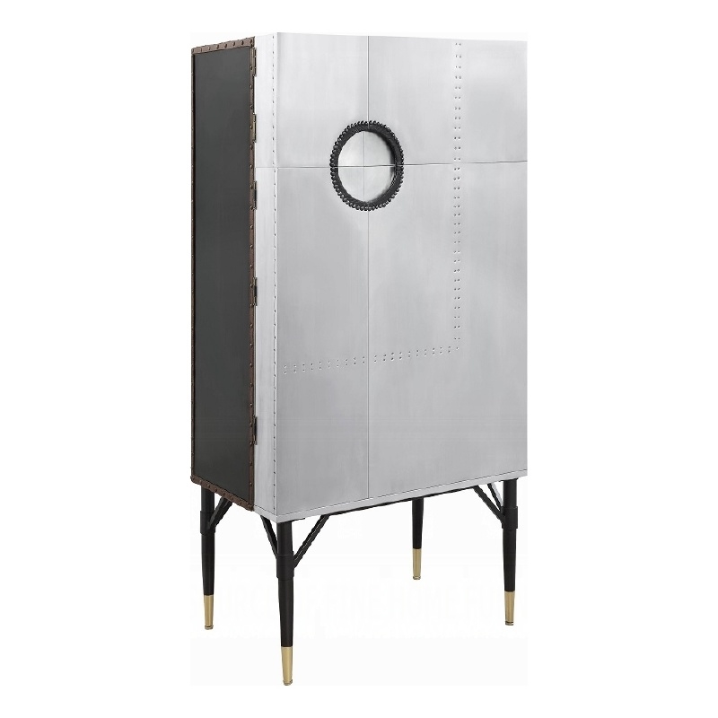 Benjara Wine Cabinet- Industrial Retro Chrome Metal- 65 Inch- Silver and Black