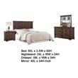 Benjara Fori 4 Piece Queen Size Bedroom Set- Brown- Nightstand Dresser Mirror