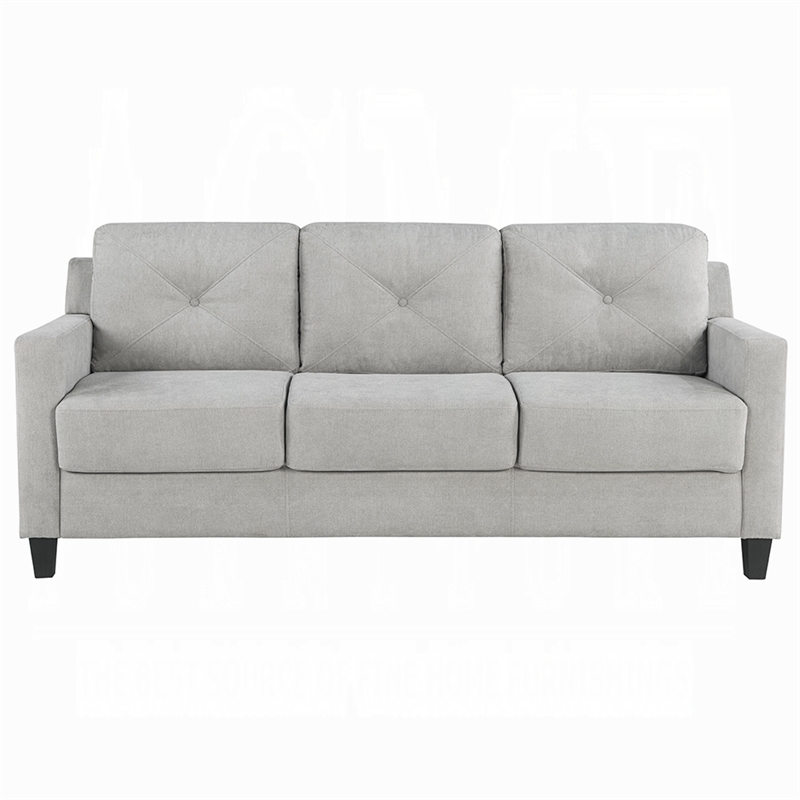 Benjara Royi Sofa- Track Armrest- 78 Inch- Gray Fabric Seat w Tufted Backrest
