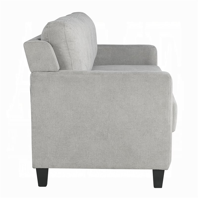 Benjara Royi Sofa- Track Armrest- 78 Inch- Gray Fabric Seat w Tufted Backrest