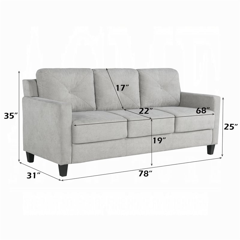 Benjara Royi Sofa- Track Armrest- 78 Inch- Gray Fabric Seat w Tufted Backrest