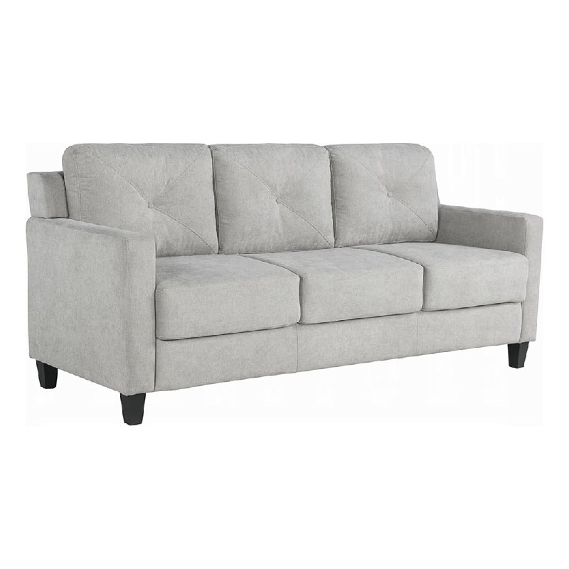 Benjara Royi Sofa- Track Armrest- 78 Inch- Gray Fabric Seat w Tufted Backrest