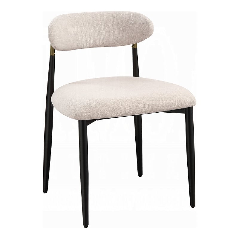 Benjara Vonn Side Dining Chair Set of 2- Beige Chenille- Curved- Metal Legs