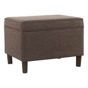 Benjara Fero Storage Ottoman- 24&quot Rectangular Hinged Lid- Brown Fabric