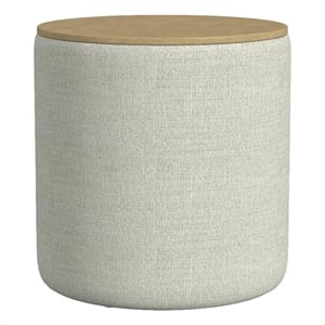 Benjara Mesy Storage Ottoman- Brown 19&quot Round Tray Top- Gray Woven Fabric