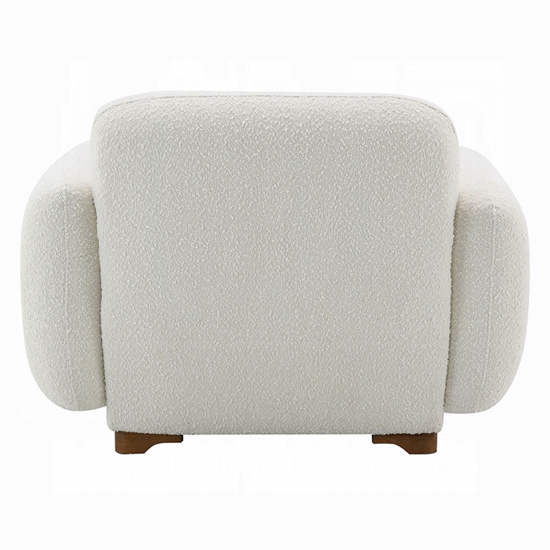 Benjara Loem Sofa Chair w Accent Pillow- Box Style Seat- Beige Boucle Fabric