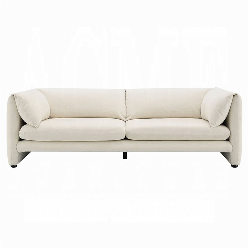 Benjara Kami Sofa- Slim Minimalist Pillow Armrests- Modern Ivory Linen 89 Inch