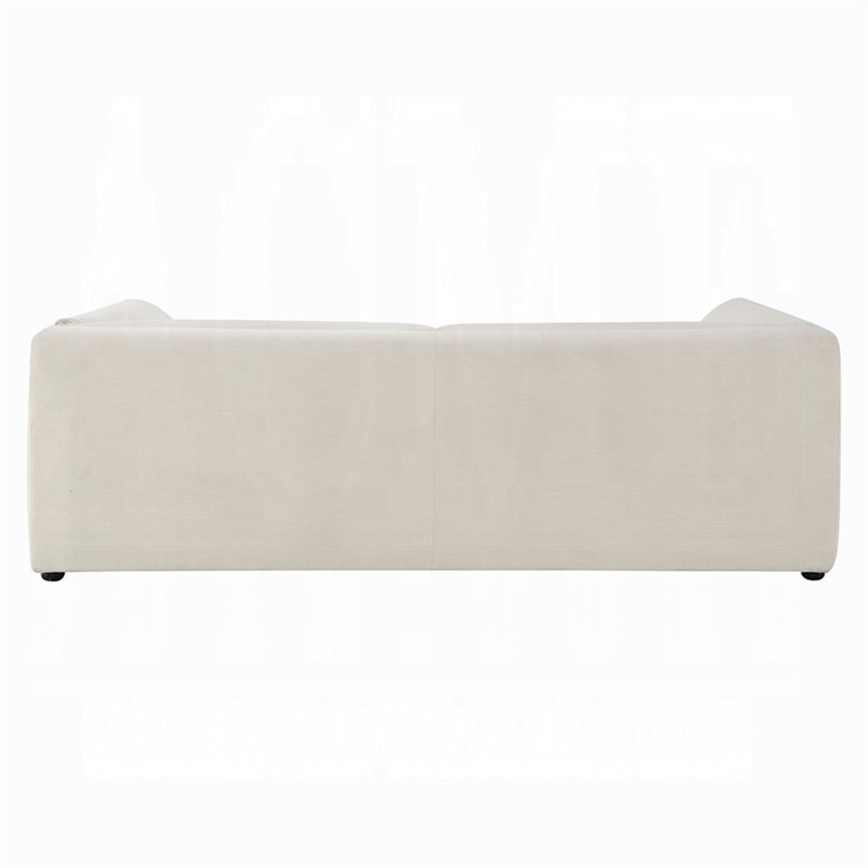 Benjara Kami Sofa- Slim Minimalist Pillow Armrests- Modern Ivory Linen 89 Inch