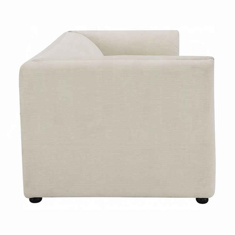 Benjara Kami Sofa- Slim Minimalist Pillow Armrests- Modern Ivory Linen 89 Inch