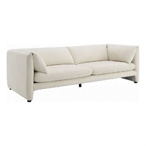 Benjara Kami Sofa- Slim Minimalist Pillow Armrests- Modern Ivory Linen 89 Inch