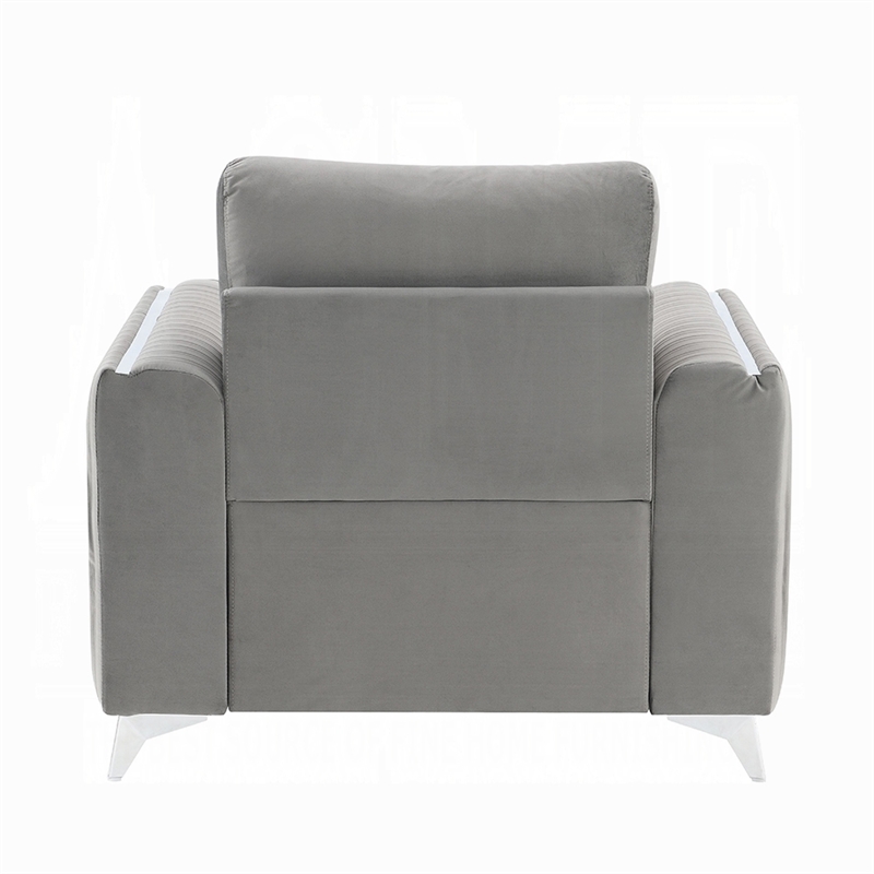 Benjara Wiena Accent Chair- Contemporary Chrome- Pleated Gray Velvet 79 Inch
