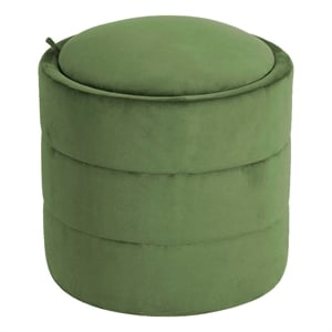 Benjara Pero Storage Ottoman- 18&quot Round Removable Lid- Rich Green Velvet