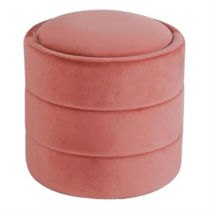 Benjara Pero Storage Ottoman- 18&quot Round Removable Lid- Blush Pink Velvet