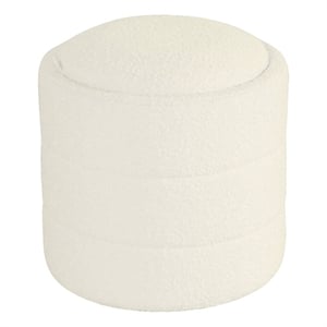 Benjara Pero Storage Ottoman- 18&quot Round Removable Lid- White Boucle Fabric