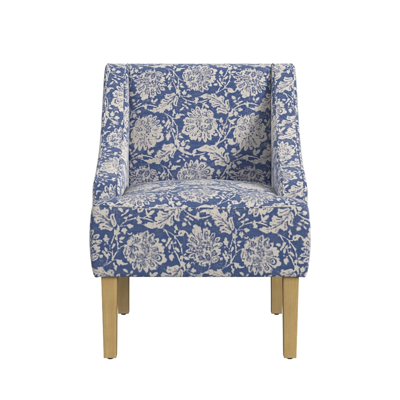 Benjara Yolu Accent Chair- Classic Floral Print- Blue and White Polyester