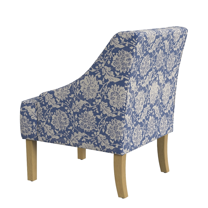 Benjara Yolu Accent Chair- Classic Floral Print- Blue and White Polyester
